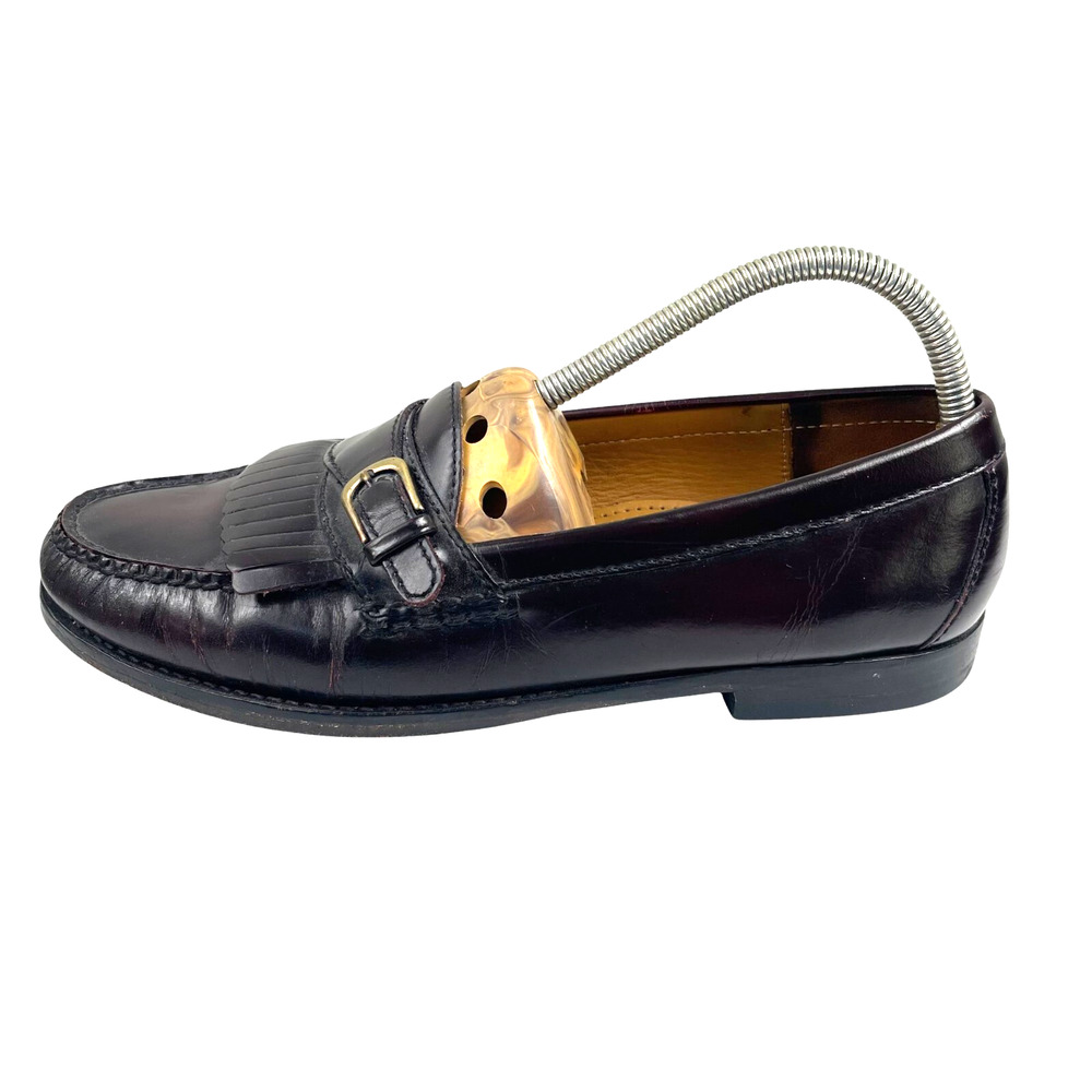 COLE HAAN Men 10 D Burgundy Leather Kiltie Tassel & Buckle Loafers Preppy Y2K